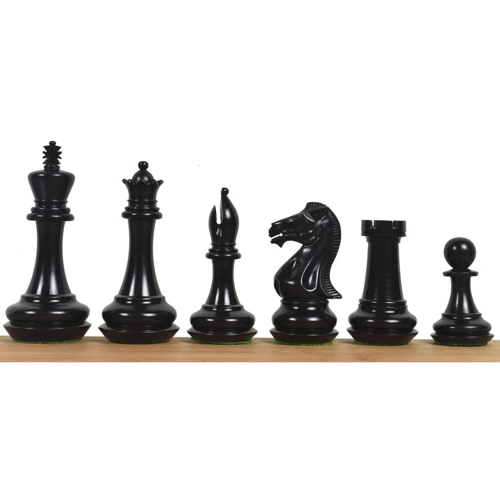 Combo of Chamfered Base Staunton Chess Set - Pieces in Ebony Wood with Board and Box