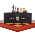 1849 Jacques Cook Staunton chess pieces in bud rosewood with storage case on a 21-inch board.