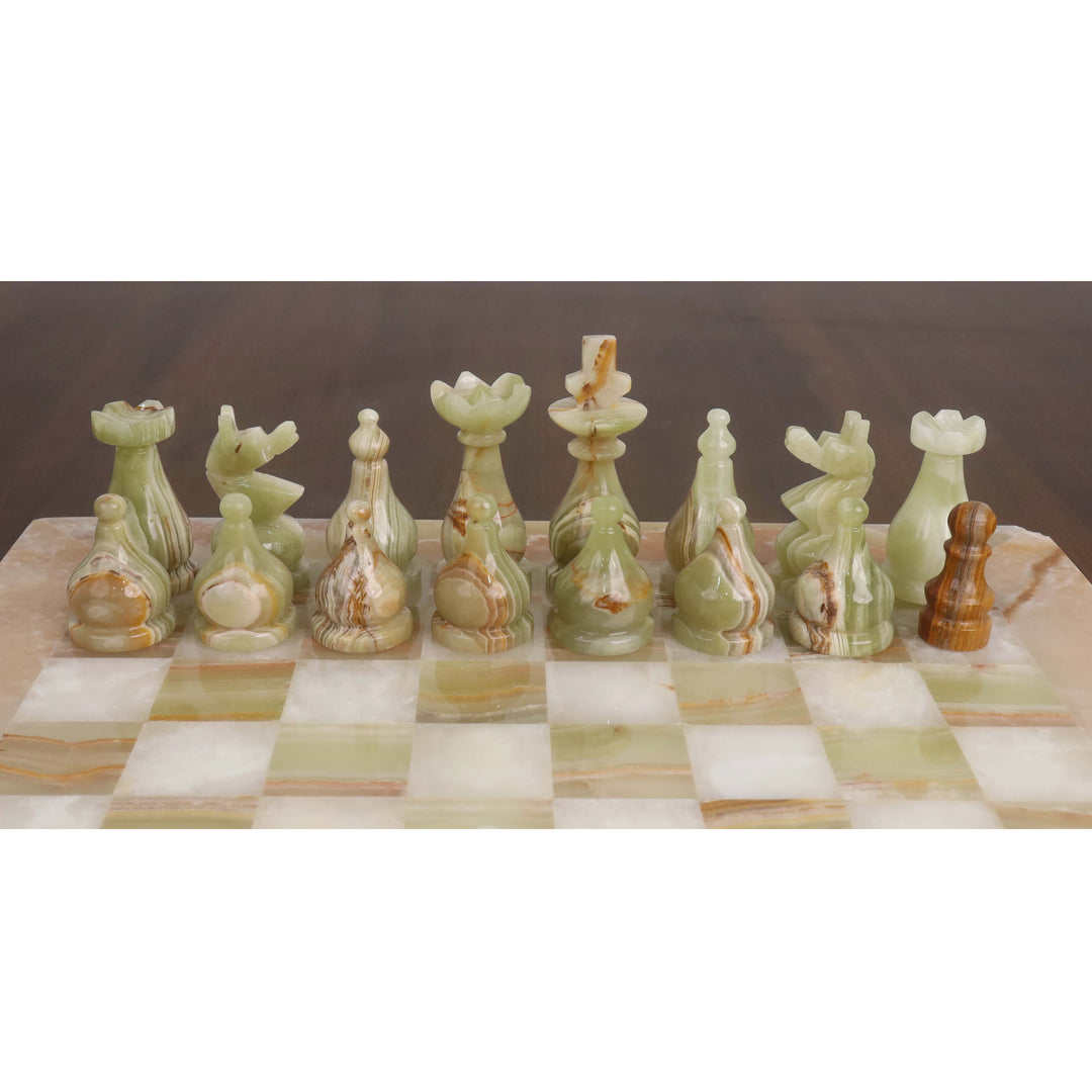 Slightly Imperfect Onyx Marble & Stone Chess Pieces & Board Combo Set - 15" - Handcrafted Chess Set