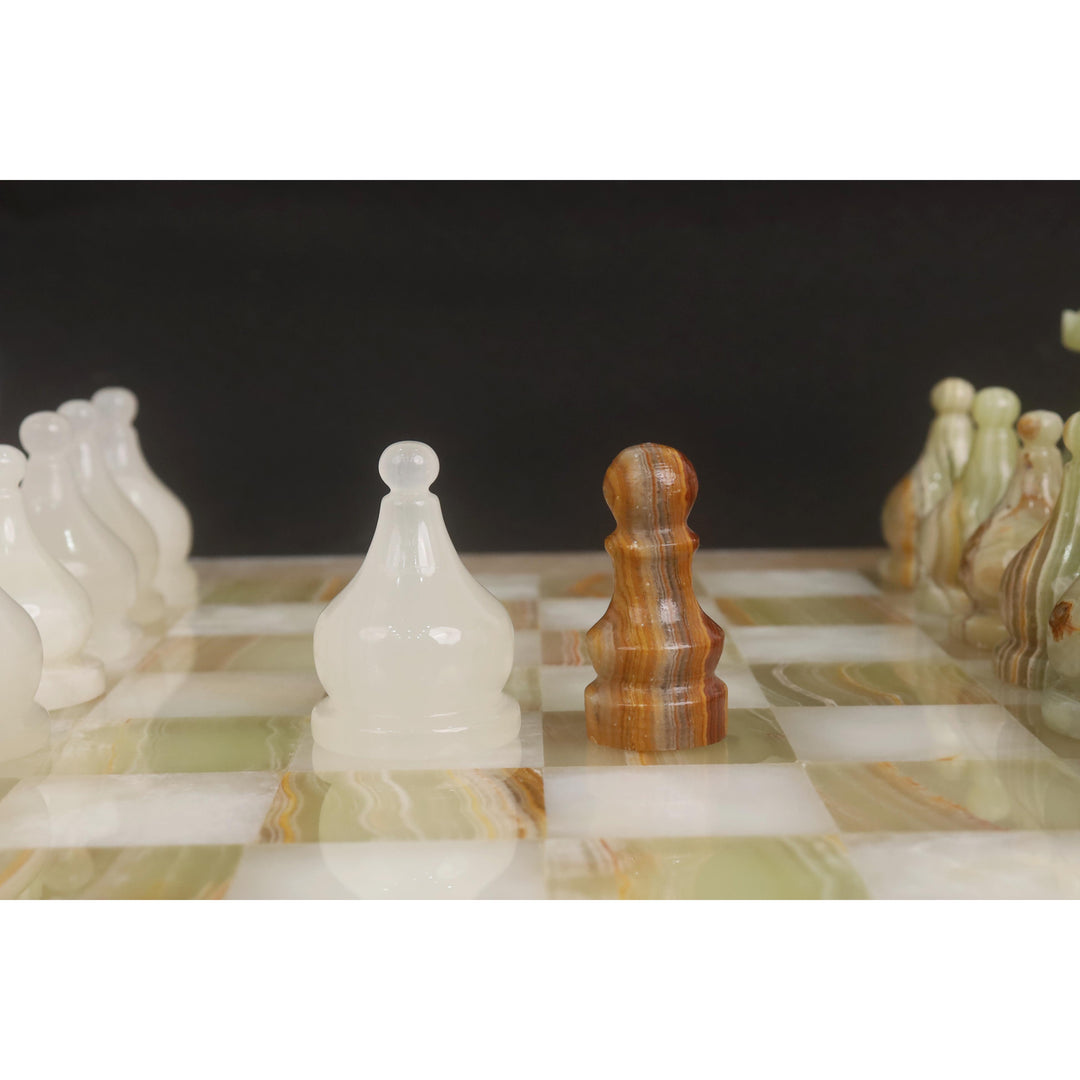 Slightly Imperfect Onyx Marble & Stone Chess Pieces & Board Combo Set - 15" - Handcrafted Chess Set