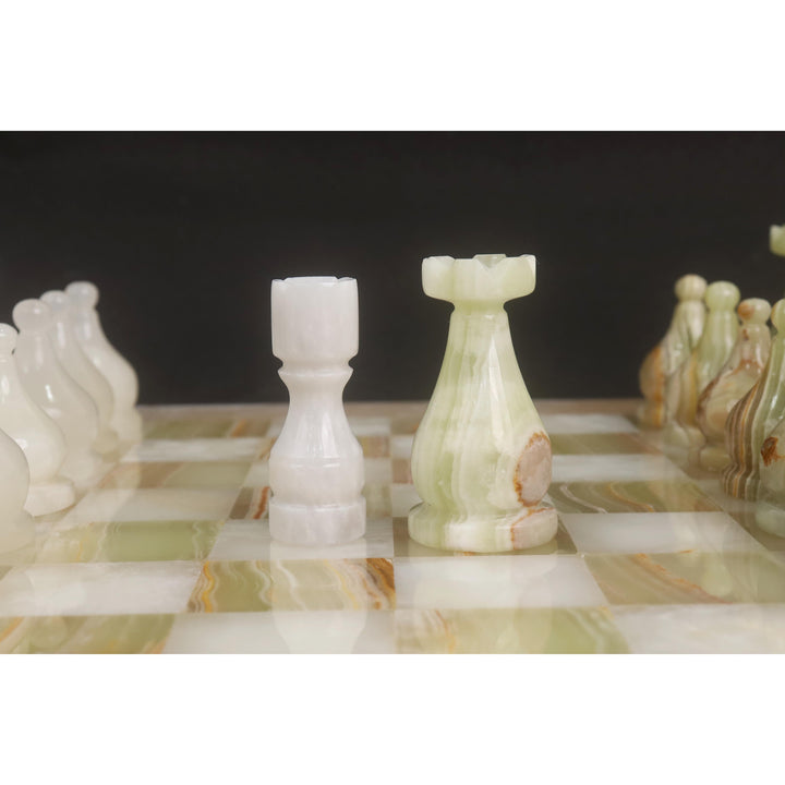 Slightly Imperfect Onyx Marble & Stone Chess Pieces & Board Combo Set - 15" - Handcrafted Chess Set