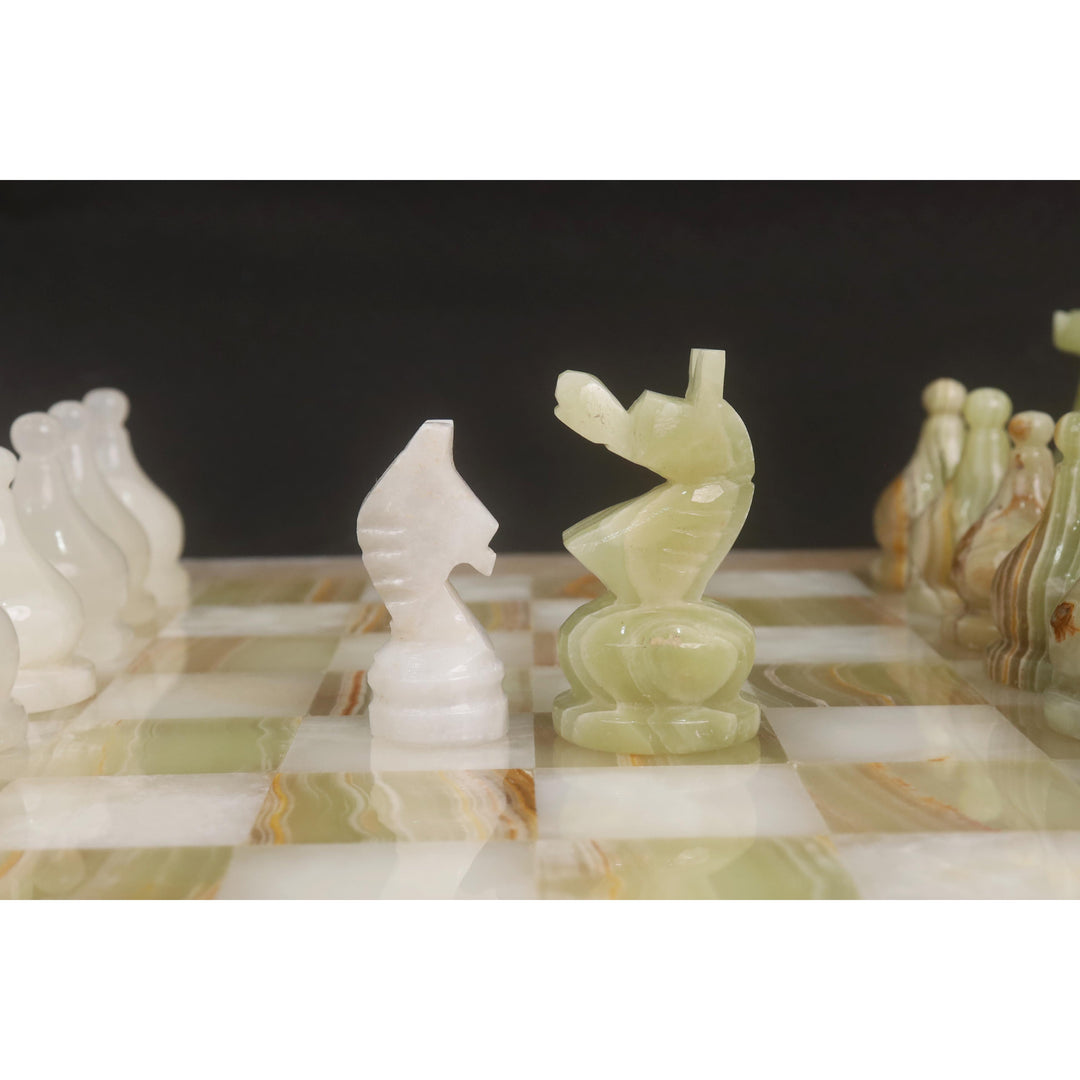 Slightly Imperfect Onyx Marble & Stone Chess Pieces & Board Combo Set - 15" - Handcrafted Chess Set