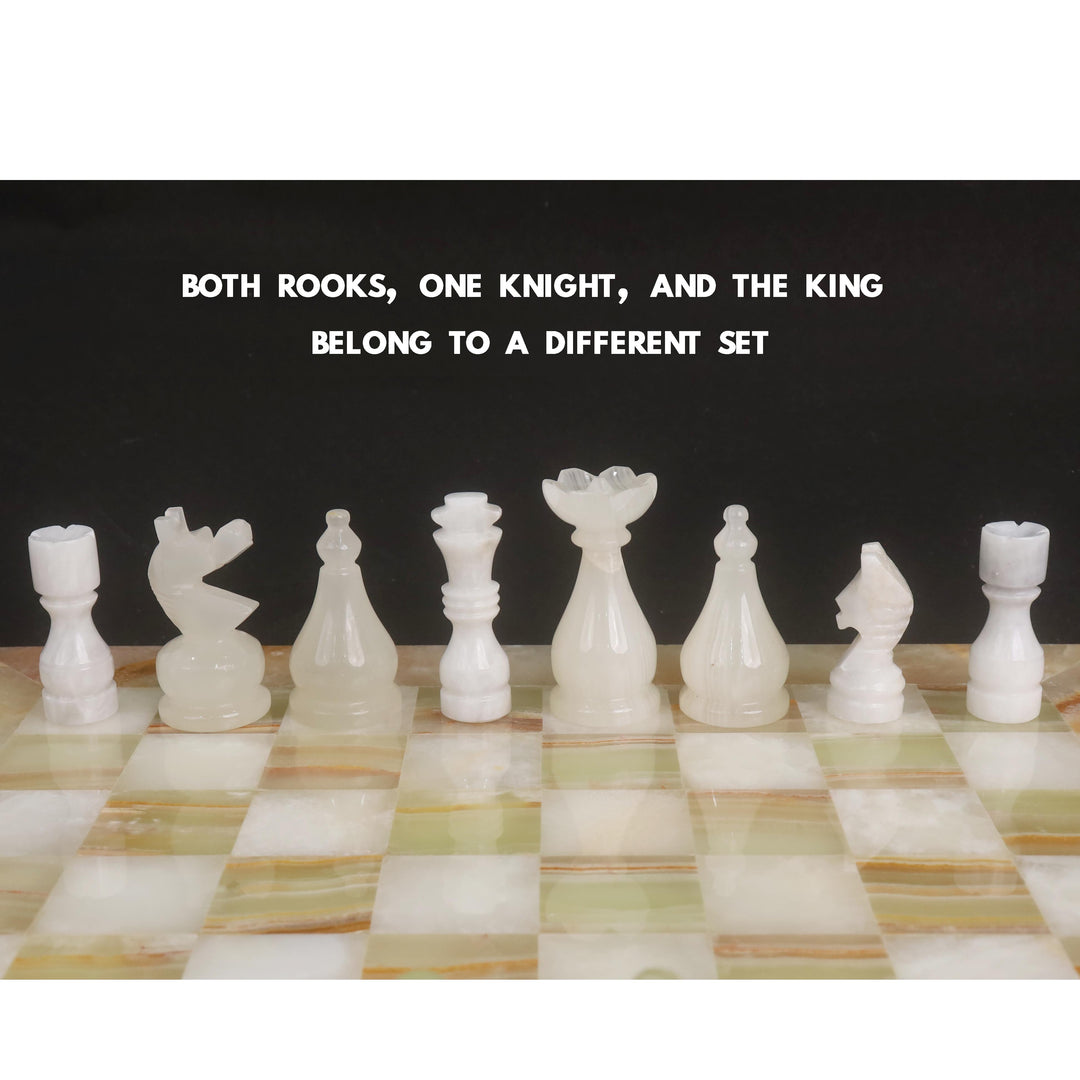 Slightly Imperfect Onyx Marble & Stone Chess Pieces & Board Combo Set - 15" - Handcrafted Chess Set