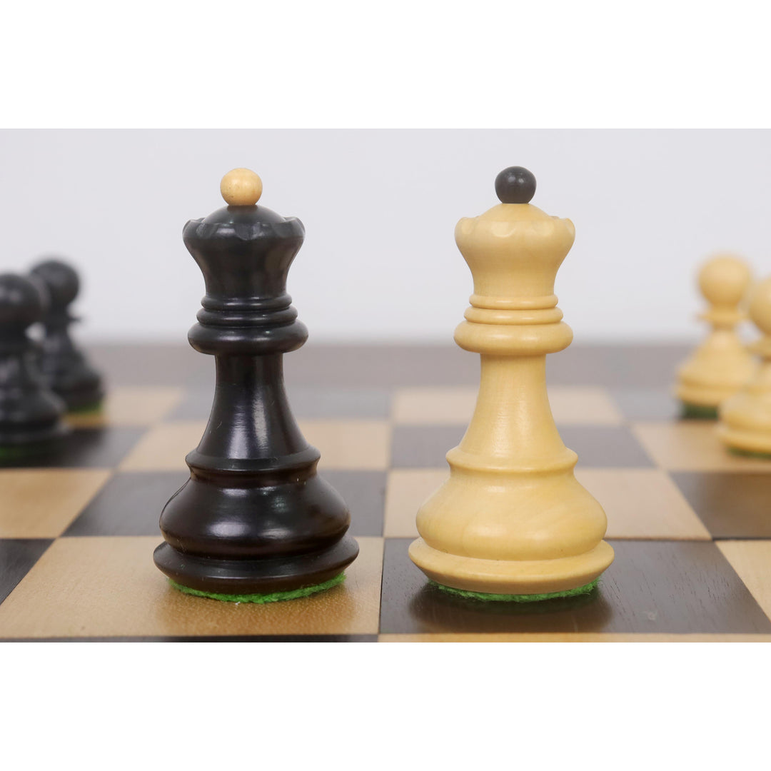Combo of 2.6″ Russian Zagreb Chess Set - Pieces in Ebonised Boxwood with Board and Box