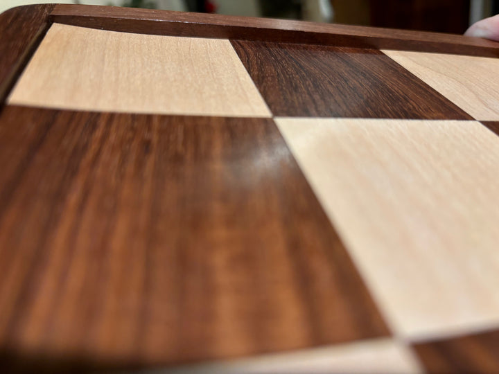 Slightly Imperfect 1950's Dubrovnik Chess Board Folding Style in Golden Rosewood & Maple Wood with Internal Storage - 57 mm square - Warehouse Clearance - USA Shipping Only