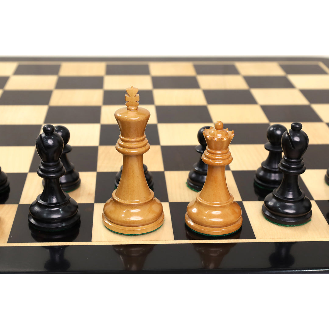 1972 Championship Fischer Spassky Chess Set- Chess Pieces Only - Lacquered Distress Antiqued Boxwood & Ebony