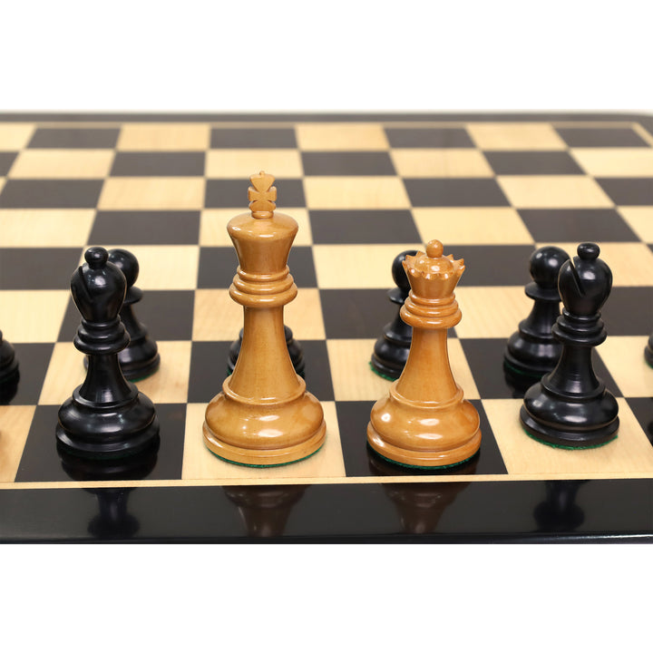 1972 Championship Fischer Spassky Chess Set- Chess Pieces Only - Lacquered Distress Antiqued Boxwood & Ebony