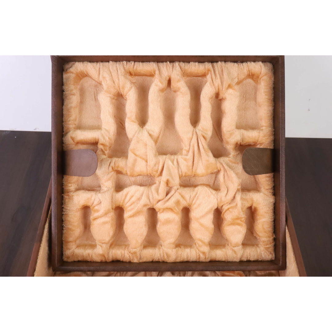 Tan Brown Leatherette Coffer Storage Box for Chess Pieces - 3.5" To 4.1" Chessmen - With Tray - Warehouse Clearance - USA Shipping Only