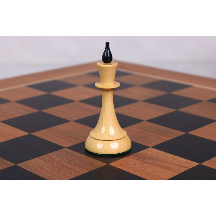 Combo of 1920's German Chess Set - Ebonised Boxwood Pieces, 22.5" Ebony & Acacia Board With Storage Box