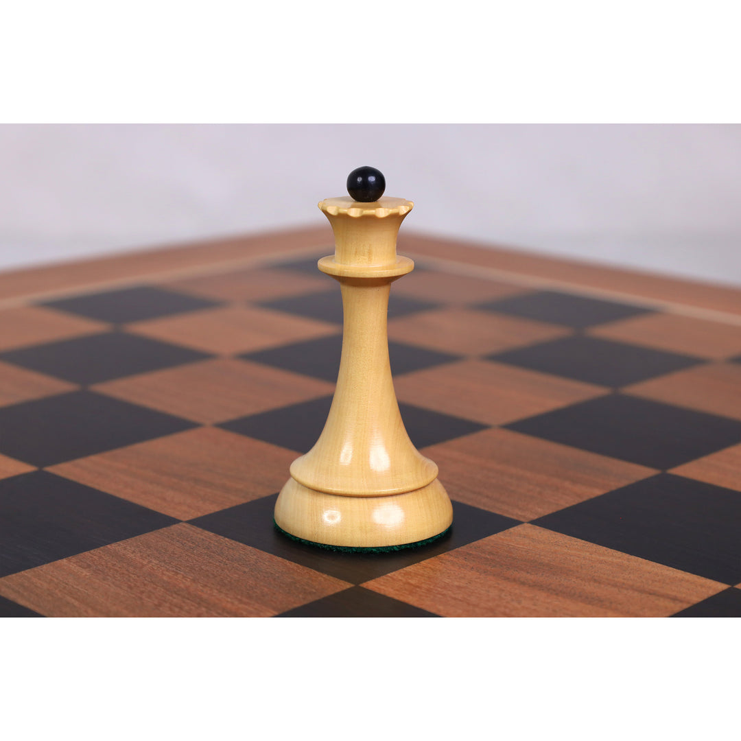 Combo of 1920's German Chess Set - Ebonised Boxwood Pieces, 22.5" Ebony & Acacia Board With Storage Box