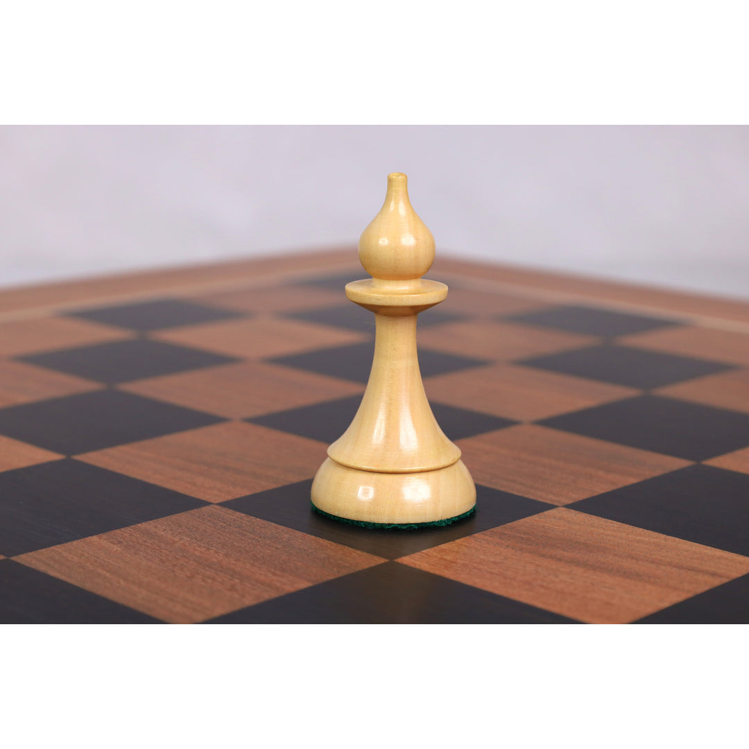 Combo of 1920's German Chess Set - Ebonised Boxwood Pieces, 22.5" Ebony & Acacia Board With Storage Box