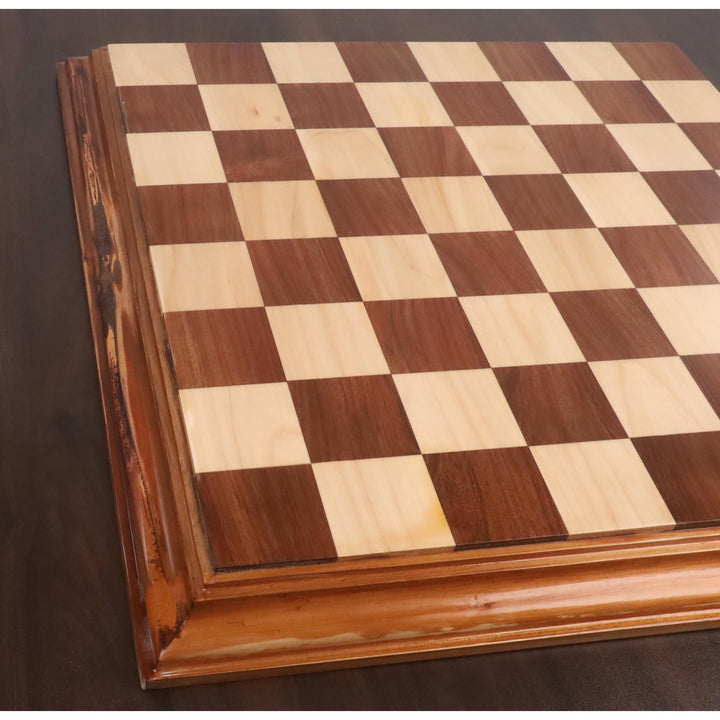 Slightly Imperfect 21" Golden Rosewood & Maple Wood Luxury Chessboard with Teak Border-57 mm Square