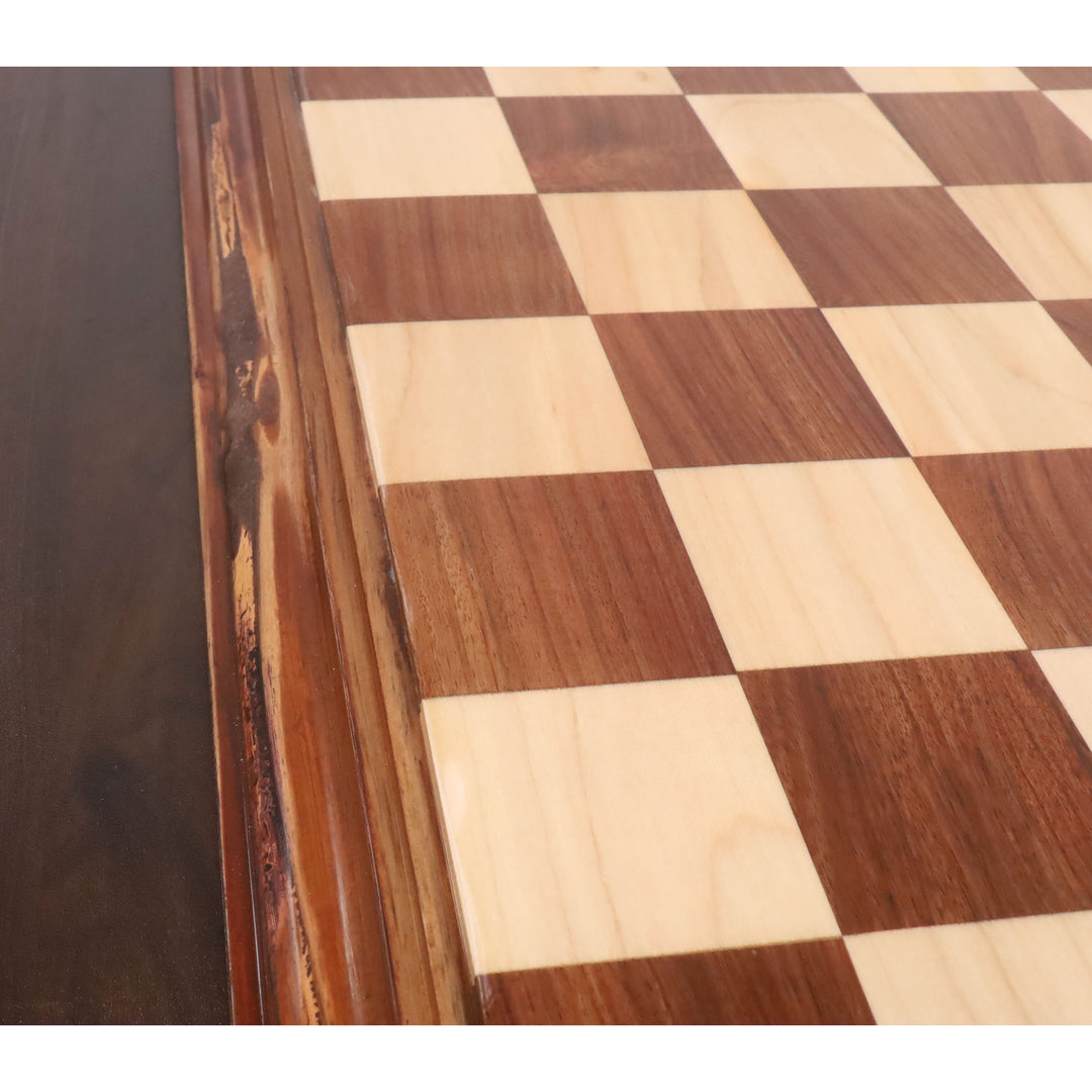 Slightly Imperfect 21" Golden Rosewood & Maple Wood Luxury Chessboard with Teak Border-57 mm Square