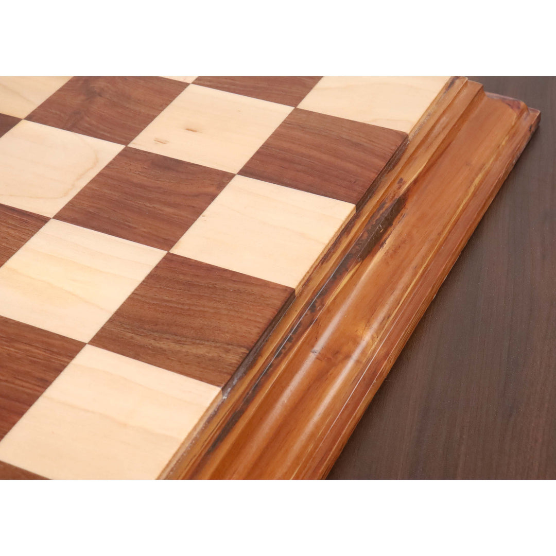 Slightly Imperfect 21" Golden Rosewood & Maple Wood Luxury Chessboard with Teak Border-57 mm Square