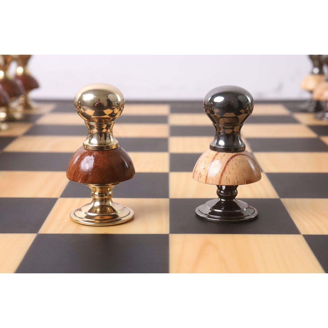 3.7" Victorian Fusion Series Juego de ajedrez de lujo de latón y metal - Sólo piezas - Oro y gris metalizados