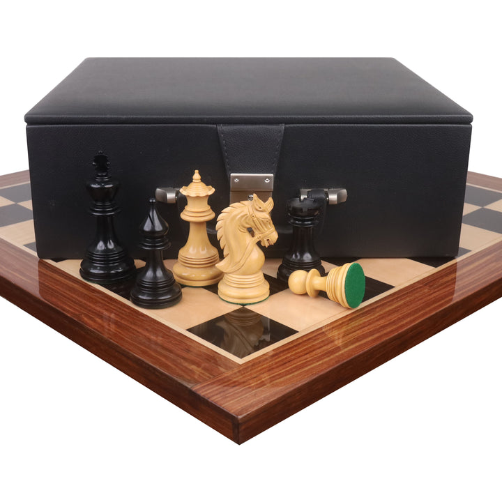 Combo of Napoleon Luxury Staunton Triple Weighted Chess Set - Pieces in Ebony Wood with 23" Large Ebony & Maple Wood Chessboard and Storage Box