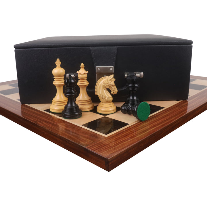 Combo of 4.1" Stallion Staunton Luxury Ebony Wood Chess Pieces with 23" Large Ebony & Maple Wood Chessboard and Storage Box