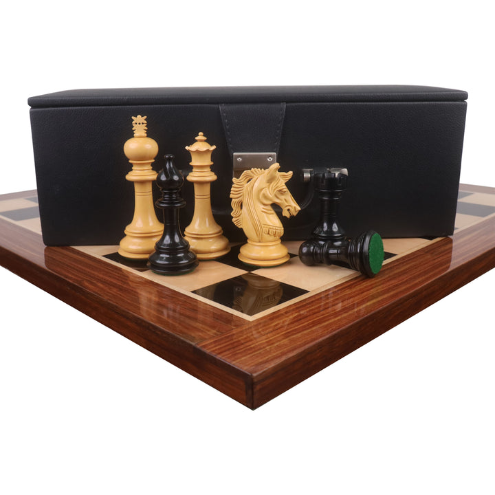 Combo of 4.6" Prestige Luxury Staunton Ebony Chess Pieces with 23" Large Ebony & Maple Wood Chessboard and Storage Box