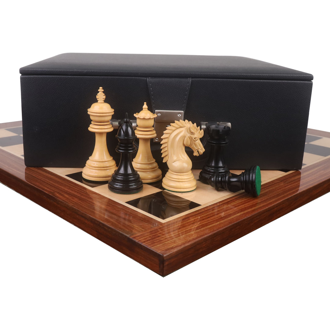 Combo of 4.4" Dragon Luxury Staunton Chess Set - Pieces in Ebony Wood with Board and Box