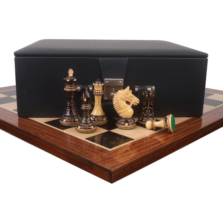 4.2" American Staunton Luxury Chess Set Combo - Pieces in Weighted Boxwood with Board and Box