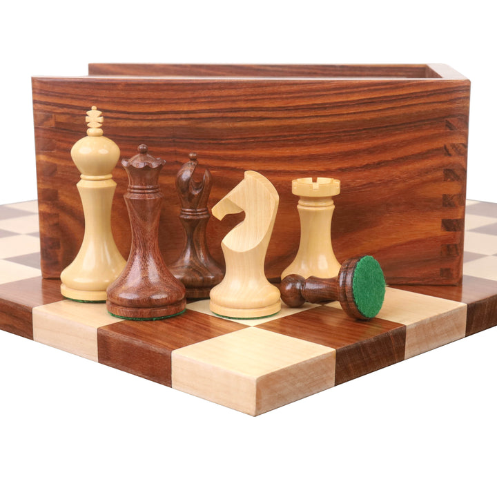 3.9" Zadar Series Modern Minimalist Combo Chess Set - Pieces in Golden Rosewood with Borderless Board and Box