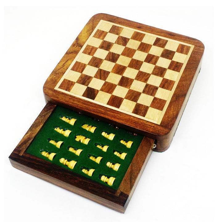 Magnetic Travel Chess set with Drawer 5" Golden Rosewood Sheesham wood - Warehouse Clearance - UK Shipping Only