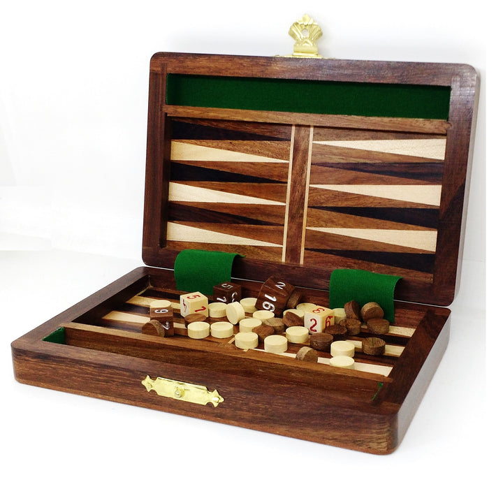 6" Wooden Travel Backgammon Set Includes Game Pieces & Folding Board - Warehouse Clearance - USA Shipping Only