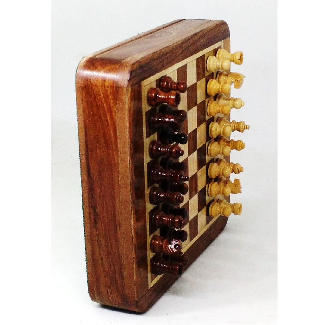 Magnetic Travel Chess set with Drawer 5" Golden Rosewood Sheesham wood - Warehouse Clearance - UK Shipping Only