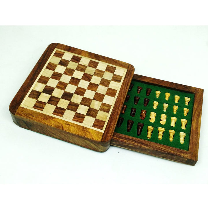 Magnetic Travel Chess set with Drawer 5" Golden Rosewood Sheesham wood - Warehouse Clearance - UK Shipping Only