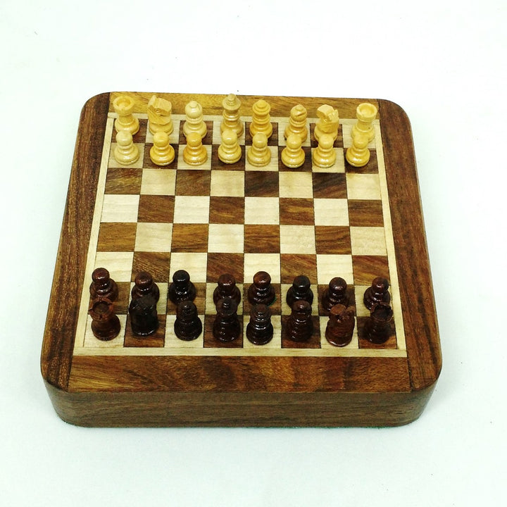 Magnetic Travel Chess set with Drawer 5" Golden Rosewood Sheesham wood - Warehouse Clearance - UK Shipping Only