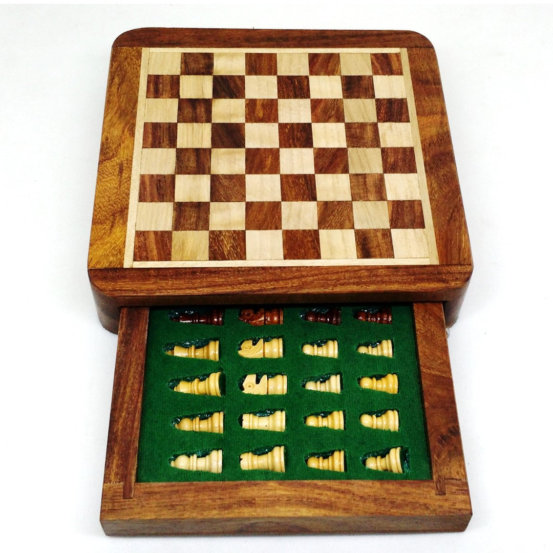 Magnetic Travel Chess set with Drawer 5" Golden Rosewood Sheesham wood - Warehouse Clearance - UK Shipping Only