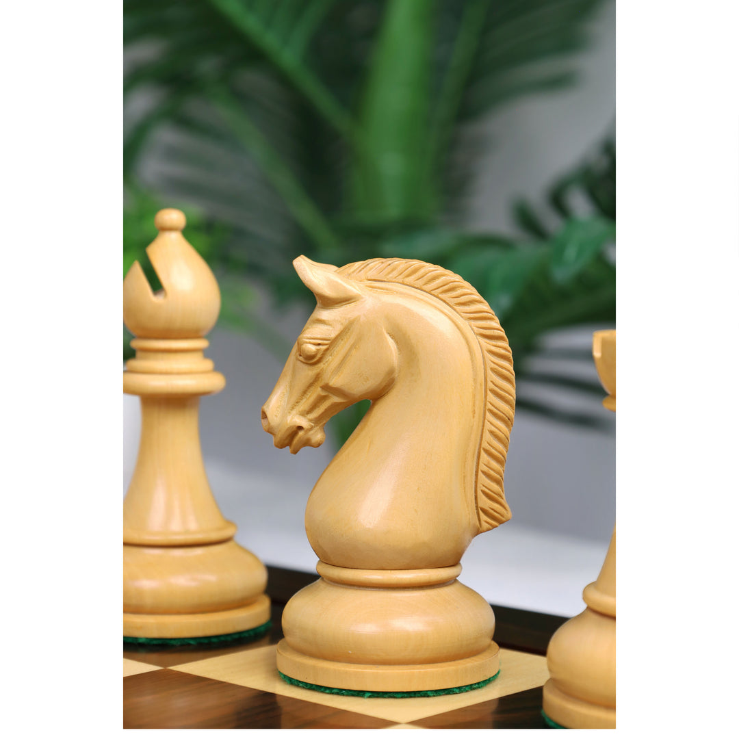 Detailed close-up of the sculpted boxwood knight highlighting its flowing mane and handcrafted features