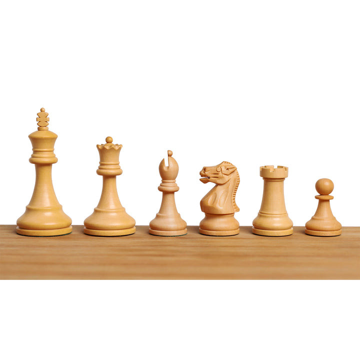 Hand-carved boxwood magnetic chess pieces from the minimalist 12 inch travel set.