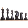 Ebonised boxwood 1935 Soviet style chess pieces including the 4.4 inch King and Knight.