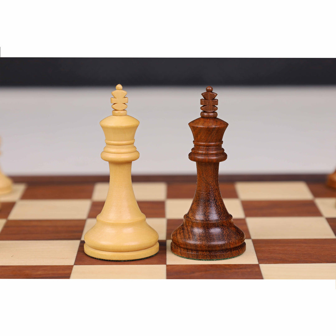 Detailed close-up of a golden rosewood magnetic queen piece highlighting premium wood grain.