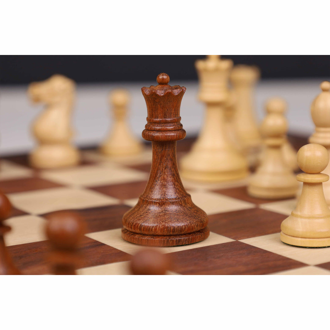 Elegant boxwood and golden rosewood magnetic king pieces from the 12 inch travel edition.