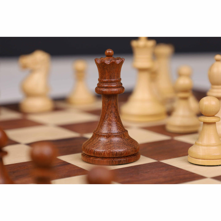 Elegant boxwood and golden rosewood magnetic king pieces from the 12 inch travel edition.