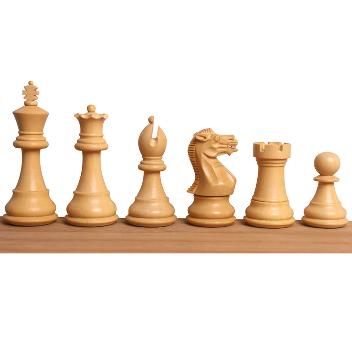 Complete set of natural boxwood Staunton magnetic pieces including King, Queen, Knight, and Rook.