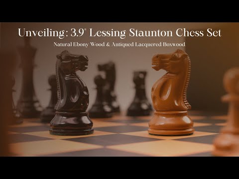 3.9" Jeu d'échecs Lessing Staunton - Pièces seulement - Bois d'ébène naturel et buis laqué antique