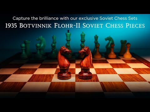 1935 Botvinnik Flohr-II Soviética Ajedrez Piezas Sólo Set - Palo de rosa dorado- 4.4" Rey