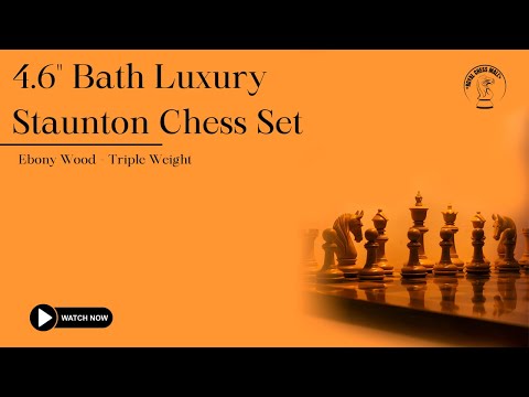 4,6" Bath Luksusowy zestaw szachów Staunton - tylko szachy - drewno hebanowe - potrójna waga