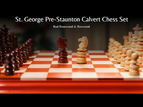 4,3" St. George Pre-Staunton Calvert skaksæt - kun skakbrikker - Bud rosentræ og buksbom
