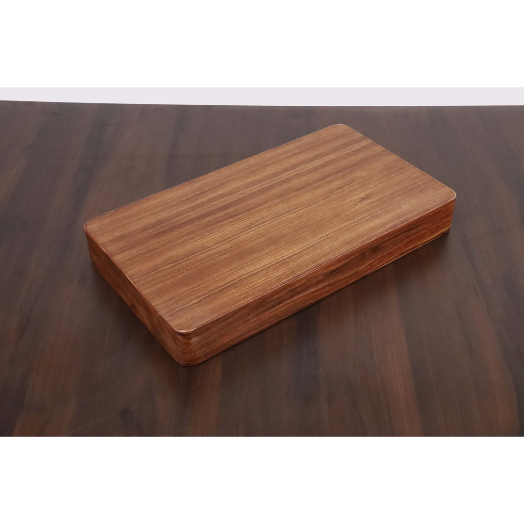 Closed golden rosewood case of the 16 inch regal series luxury travel backgammon set.