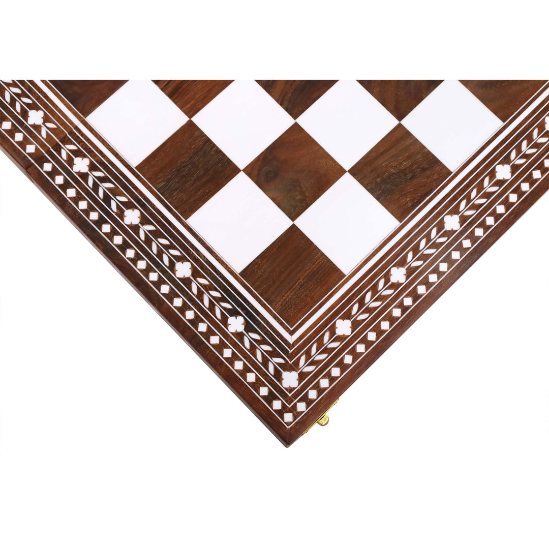 Empty red felt-lined storage compartment inside Regency Inlaid folding chess set