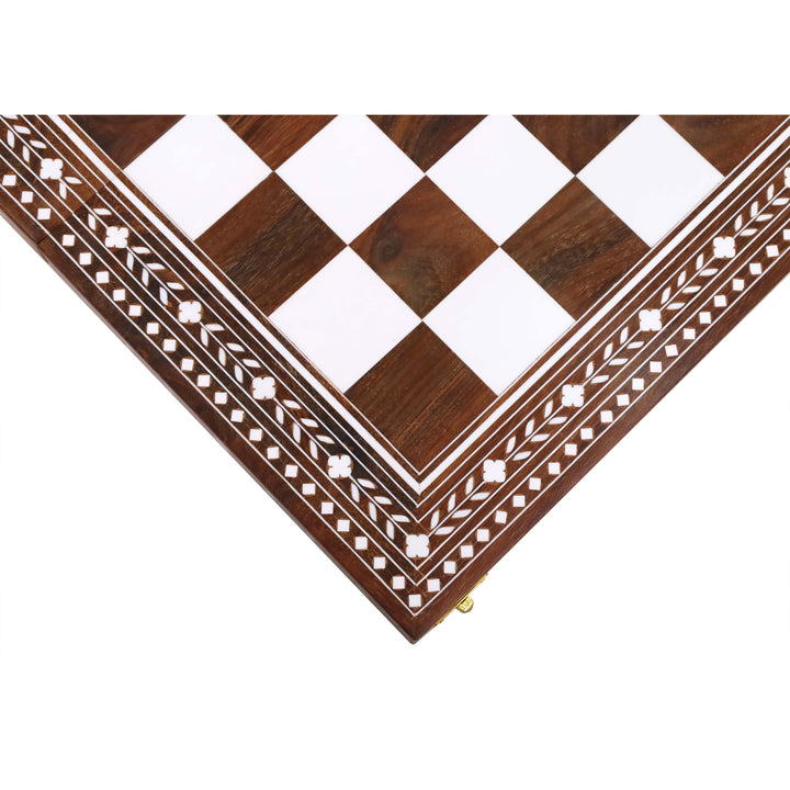 Empty red felt-lined storage compartment inside Regency Inlaid folding chess set