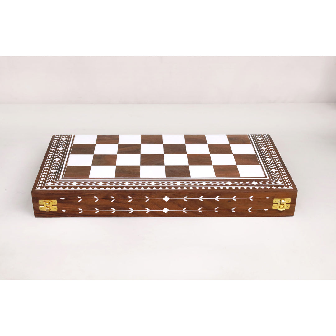 Closed Regency Inlaid Rosewood and Maple folding chess board with decorative floral inlay border