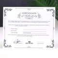 The official Royal Chess Mall certificate of authenticity for a handcrafted luxury chess set.
