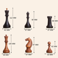 Technical size chart for 1935 Botvinnik Flohr-II pieces showing a 112mm King and 62mm Pawn.
