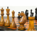 Detailed profile of a hand-carved antiqued boxwood knight from the 1935 Soviet chess set.