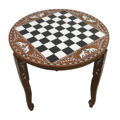 24" Boutique Luxury Round Chess Board Table - 25" High - Golden Rosewood & Acrylic